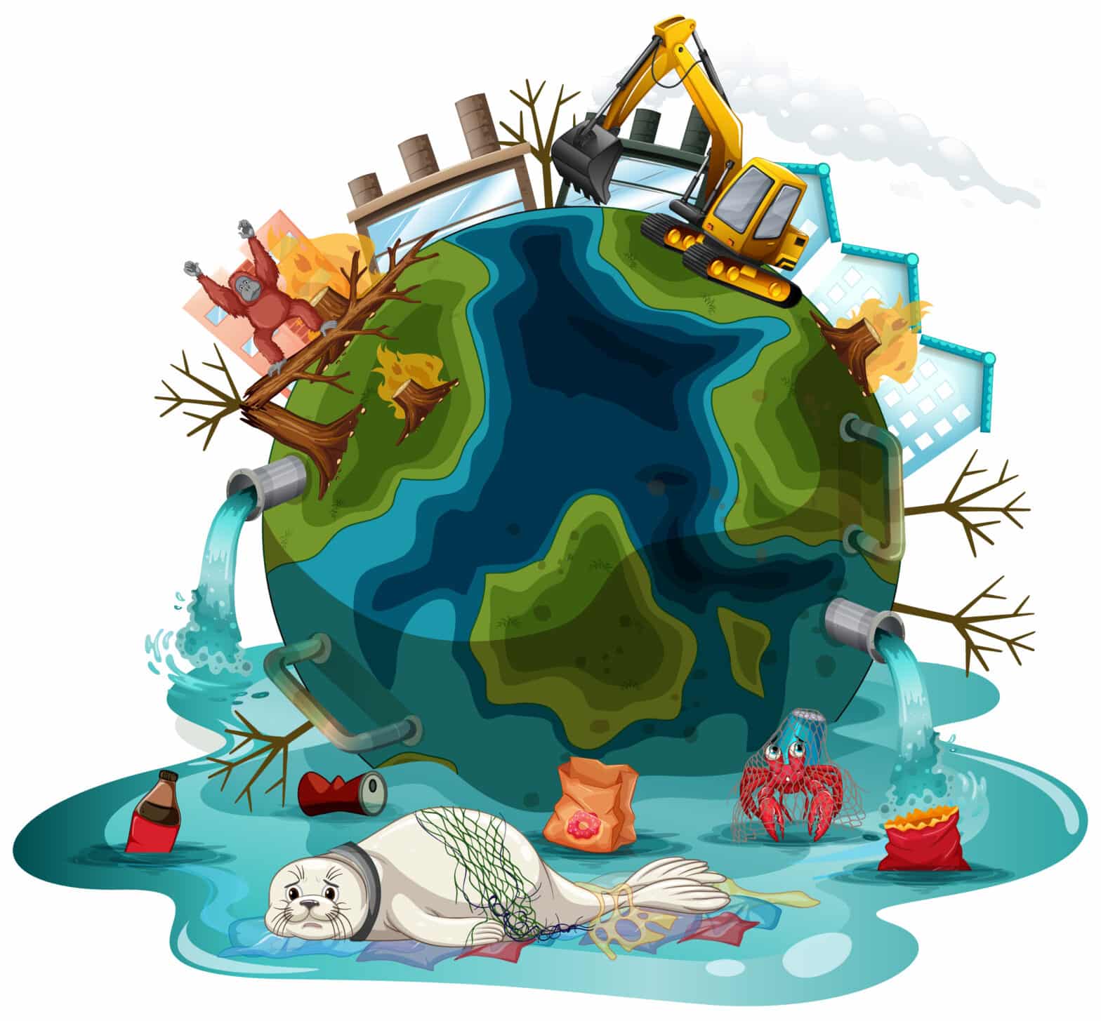 Poster design with pollutions on earth illustration